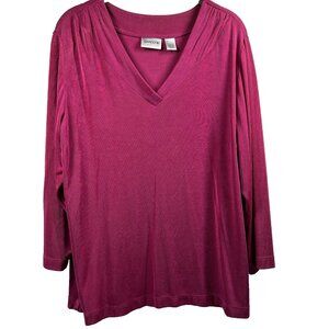Chicos Travelers Women's Top XL Solid Pink 3/4 Sleeve Pullover Shawl‎ Collar
